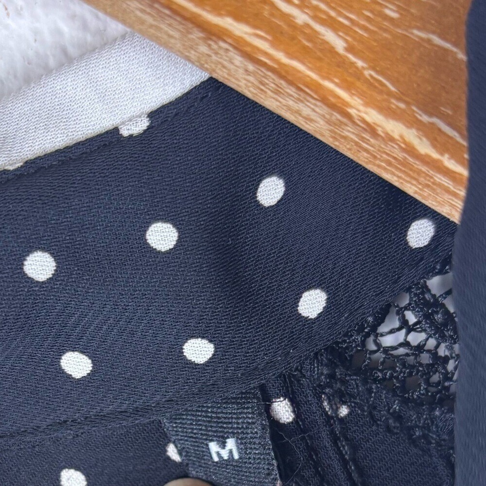 The Kooples Medium Black and White Polka Dot Pleated Collared Dress Lace Teacher - Picture 13 of 13
